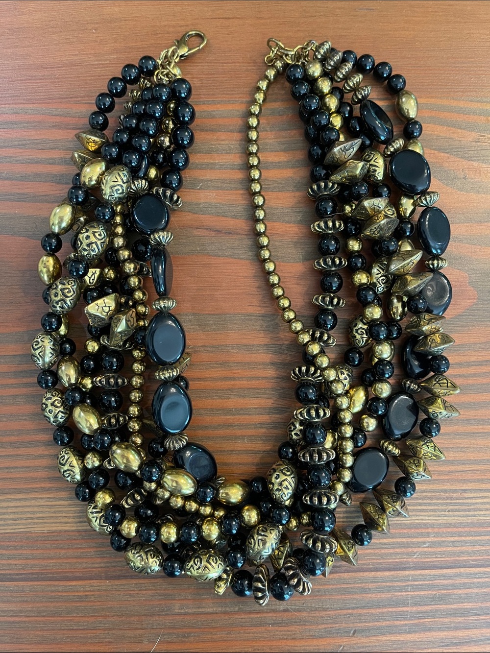 Amrita Singh Black and Gold Multi-Strand Beaded Statement Necklace